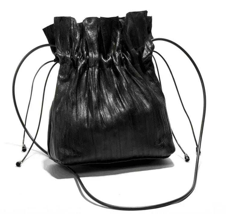 

Women's bag original design niche personality fisherman bag crumpled sheepskin shoulder crossbody bucket bag genuine leather