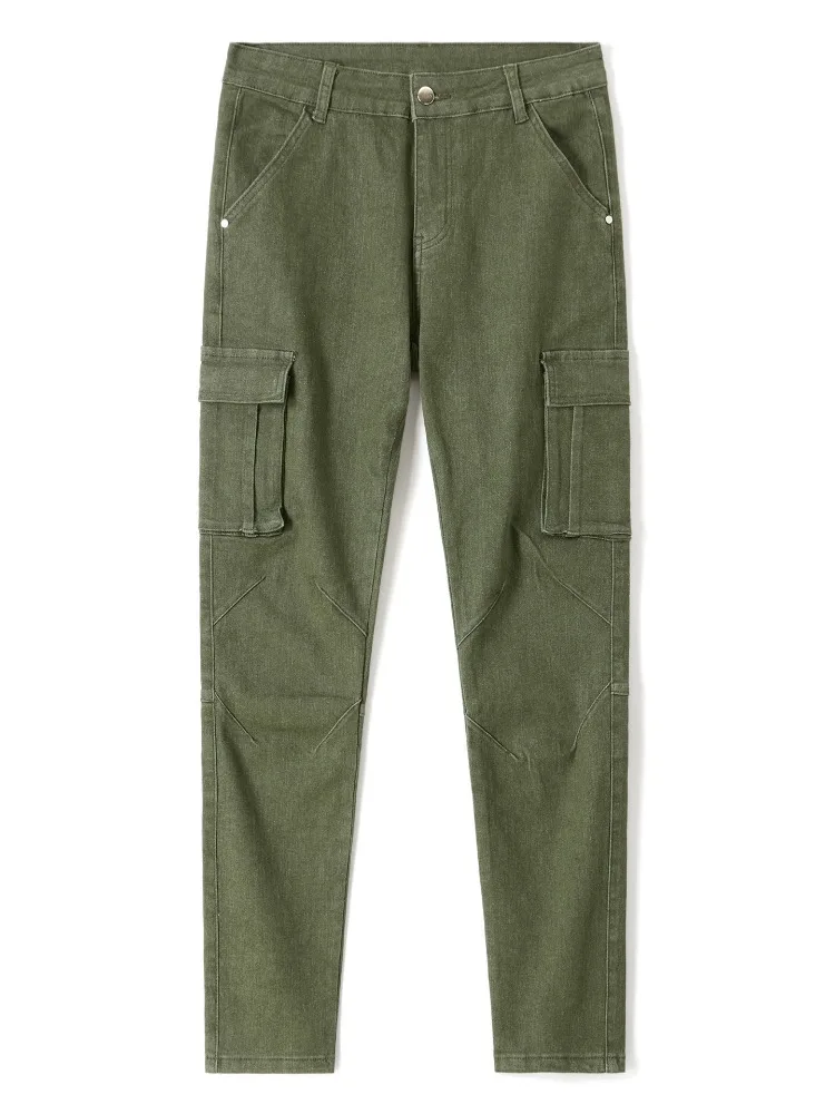 

Men's 6-color Pocket Cargo Pants Jeans Fashionable Slim Casual Retro Hip-hop Pants Work Clothes Elastic Male Denim Pants