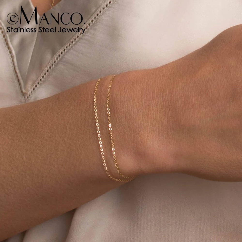 EMANCO  Fashion Fine Chain Gold-Plated Men's Bracelet Stainless Steel Upgraded Lobster Clasp Adjustable Simple Jewelry