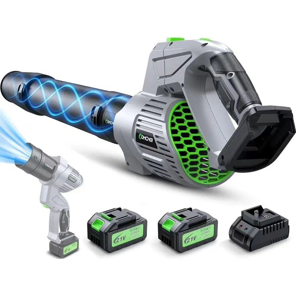 

Беспроводная электрическая воздуходувка для листьев, 900 000 об/мин, 2 аккумулятора и зарядное устройство емкостью 4,0 Ач, ручные воздуходувки для листьев для ухода за газоном, 5-скоростной режим, Po