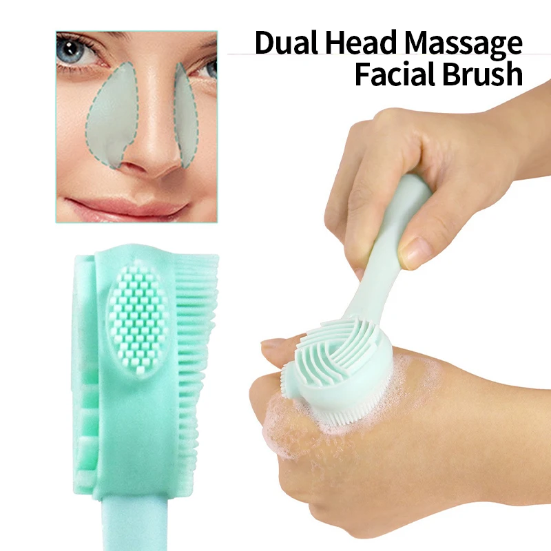 

Facial Brush Face Cleaning Massage Silicone Double Sided Brushes Blackhead Pore Removal Exfoliator Cleanser Skincare Tool