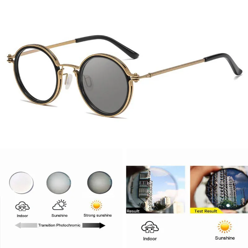 Runde Metall Photochrome Lesebrille Männer Outdoor Farbwechsel Vintage Presbyopie Brillen Klare Rezept Leser – Detail 6