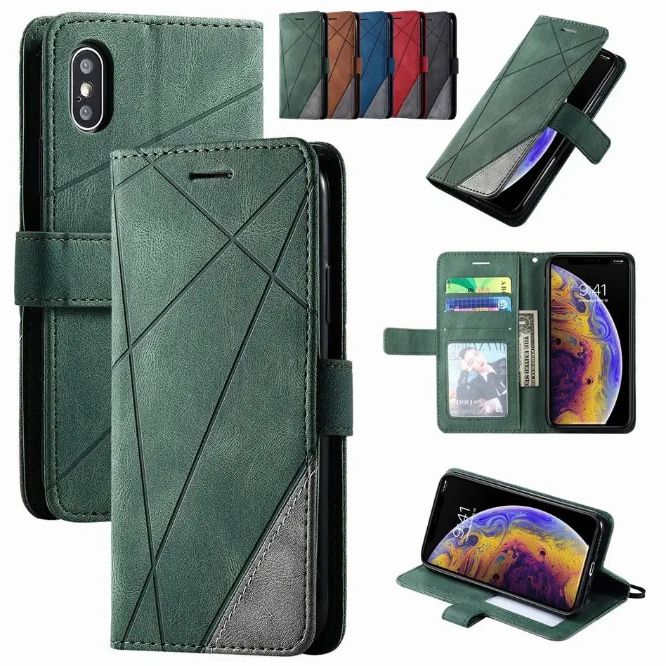 

Stand Business Phone Holster For Huawei P Smart 2019 P20 Lite 2018 P30 Pro P40 Mate 30 20 Lite Stripe Wallet Rhombus Case D21G