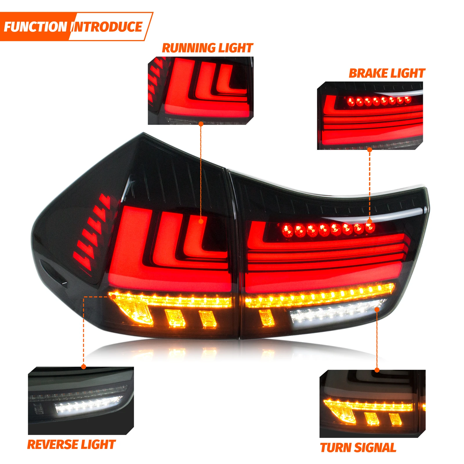 LED Tail Lights for Lexus RX330 RX350 2004-2009 Sequential Turn Signal Black Rear Lamps Assembly [Not Fit RX400h]