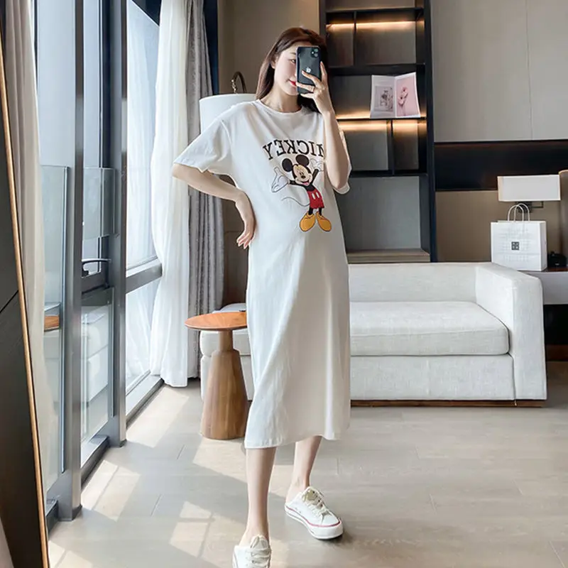 T-shirt Dress Dongdaemun Maternity Dress Short Sleeve T-shirt Skirt Summer Cartoon Printed Summer Dress Fashion Mid length Skirt