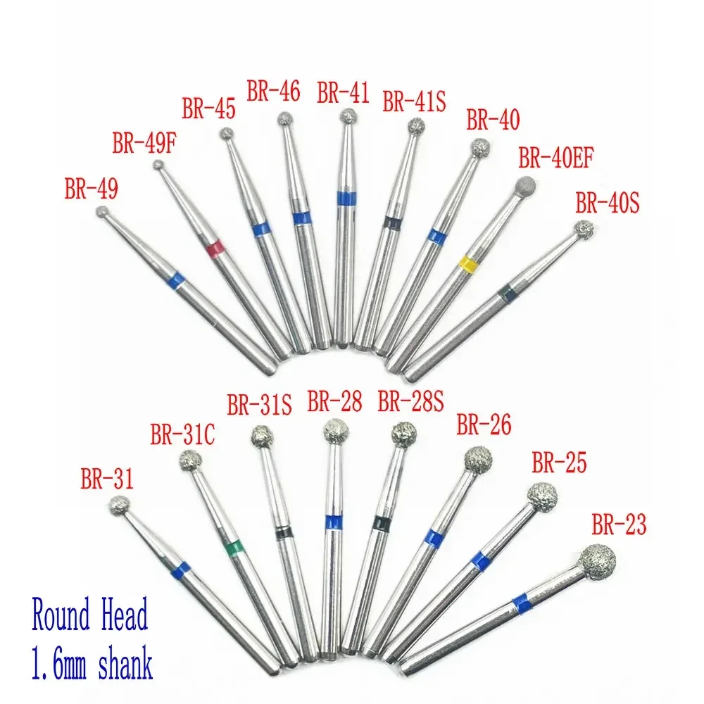 50 sztuk/5 pudełek Dental diamentowa kula okrągłe Burs Dental szybka prostnica Burs dentystyczne wiertła diamentowe 1.6mm Shank BR Series