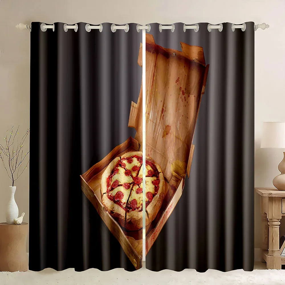 Food Window Curtains,Creative Food Funny Pizza Design,Fast Food Hot Dog Fruit Vegetable Blackout Curtain for Living Room Bedroom