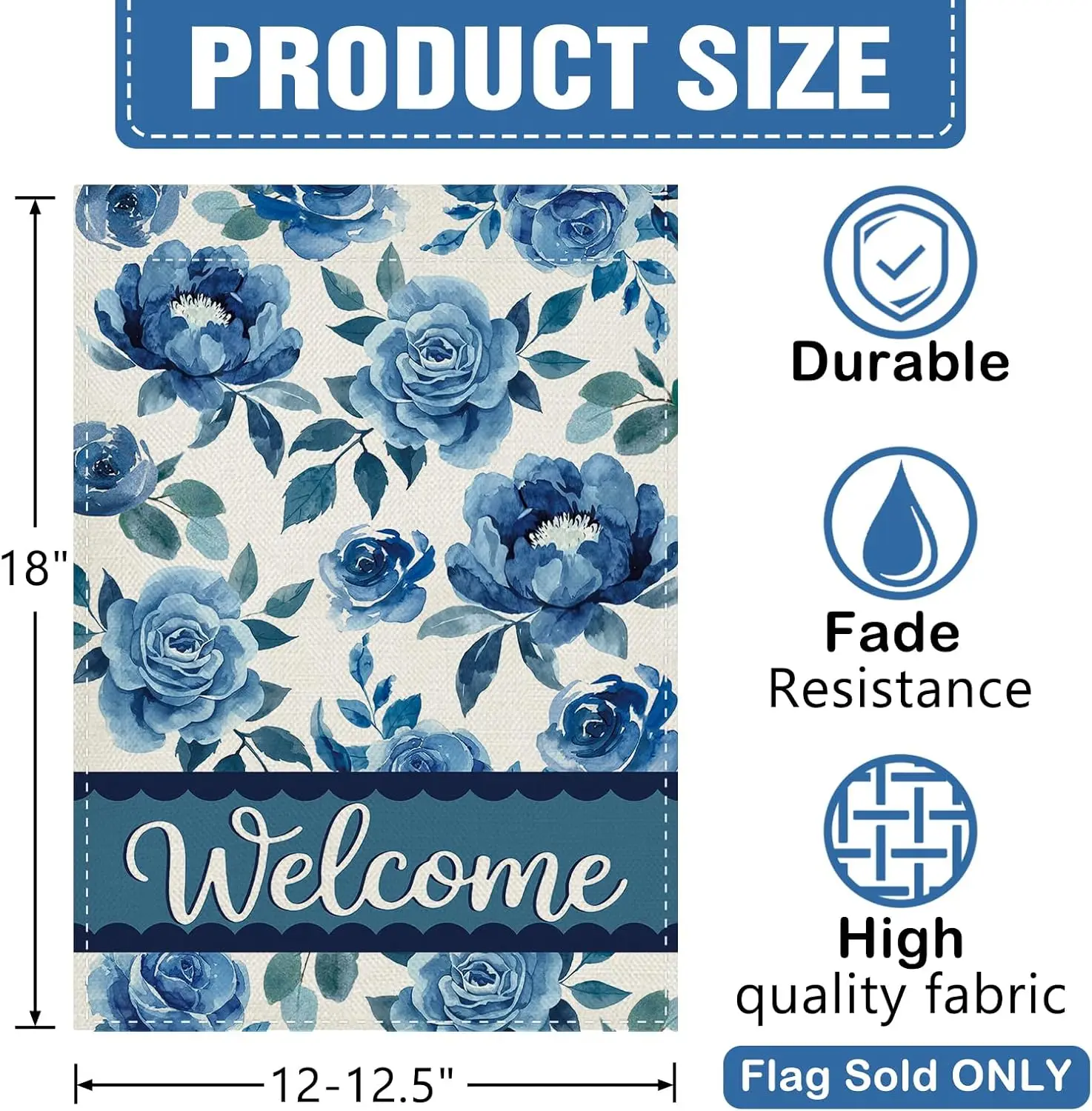 Dyrenson Blue Floral Welcome Decorative Garden Flag, Watercolor Rose Peony Flowers Yard Outside Home Decoration, Spring Summ yyi