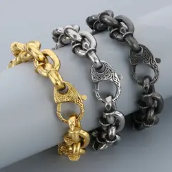 HaoYi Vintage Stainless Steel Link Chain Bracelet Necklace For Men Fashion Oxidized Black Color Punk Cuff Jewelry Gift