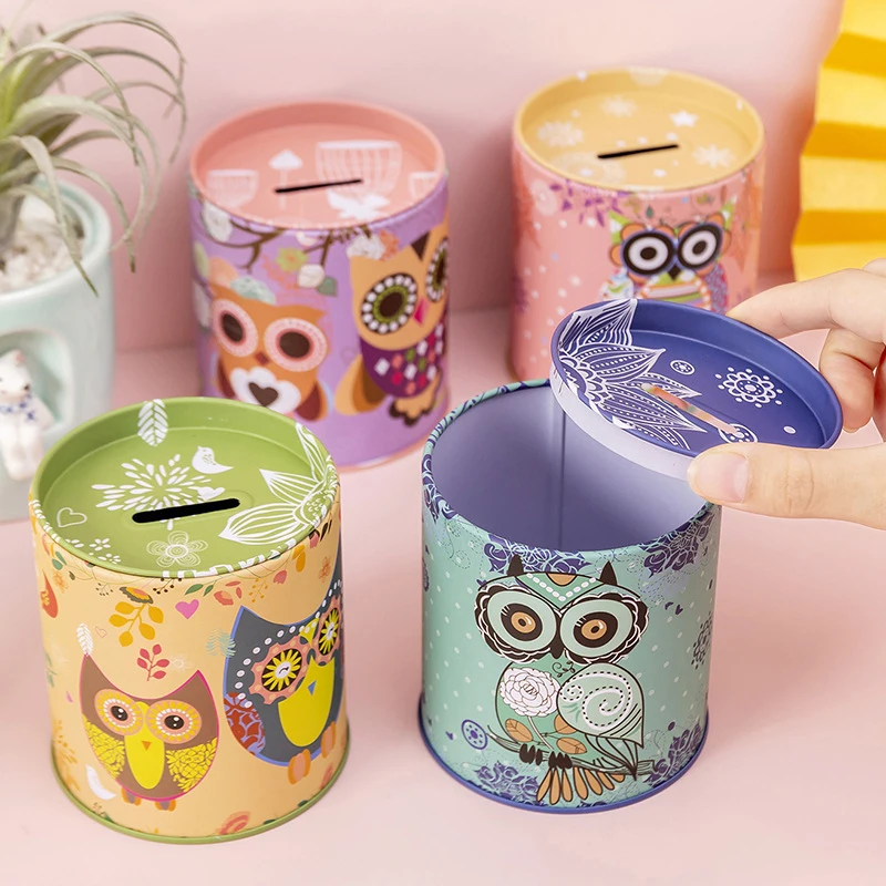 Owl Metal Piggy Bank Coin Box Jewelry Storage Mini Tin Gift Cute Organizer Savings Home Accessories Living Room Decoration