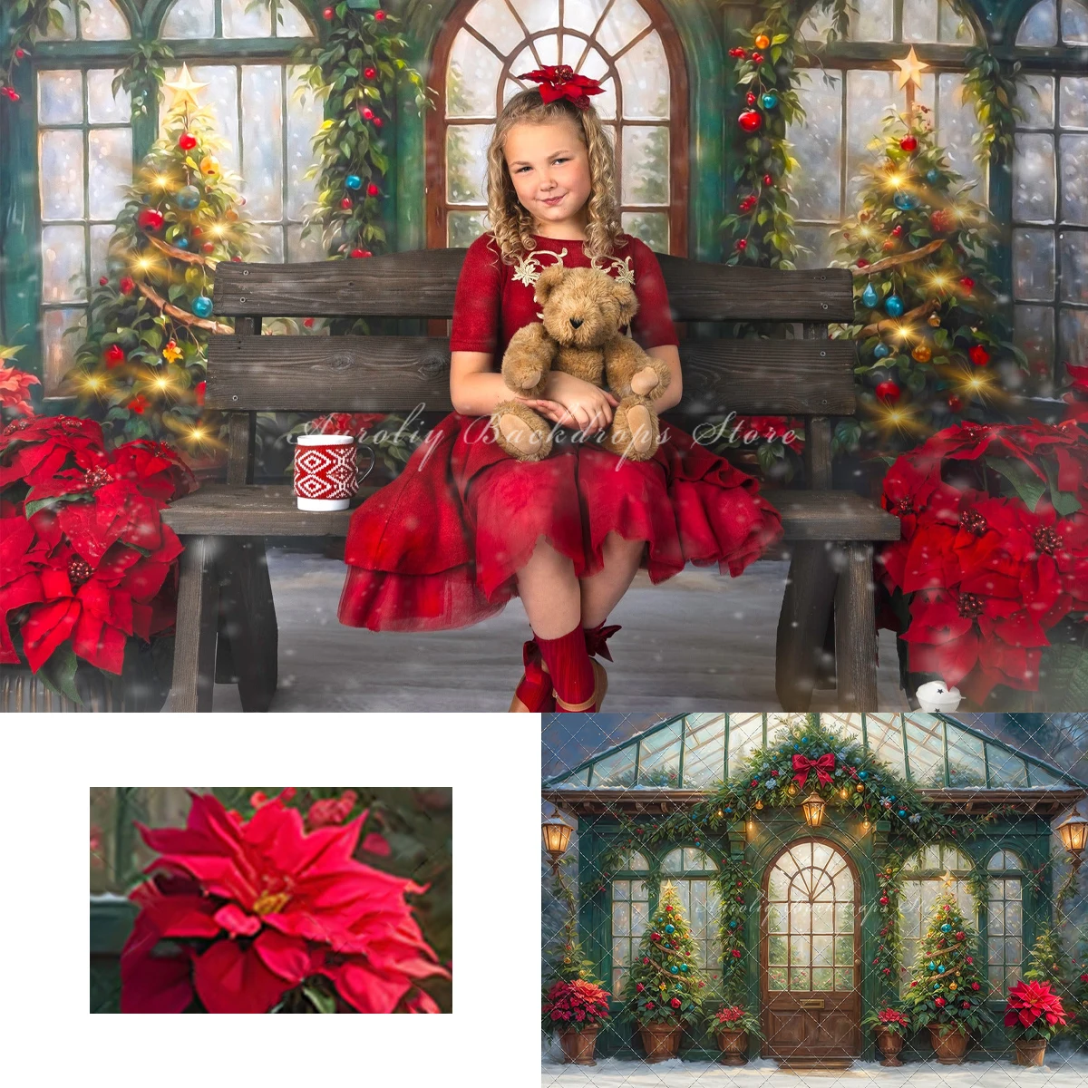 

Winter Christmas Flower House Backgrounds Kids Adult Photography Props Child Baby Decors Studio Photo Xmas Tree Wreath Backdrops