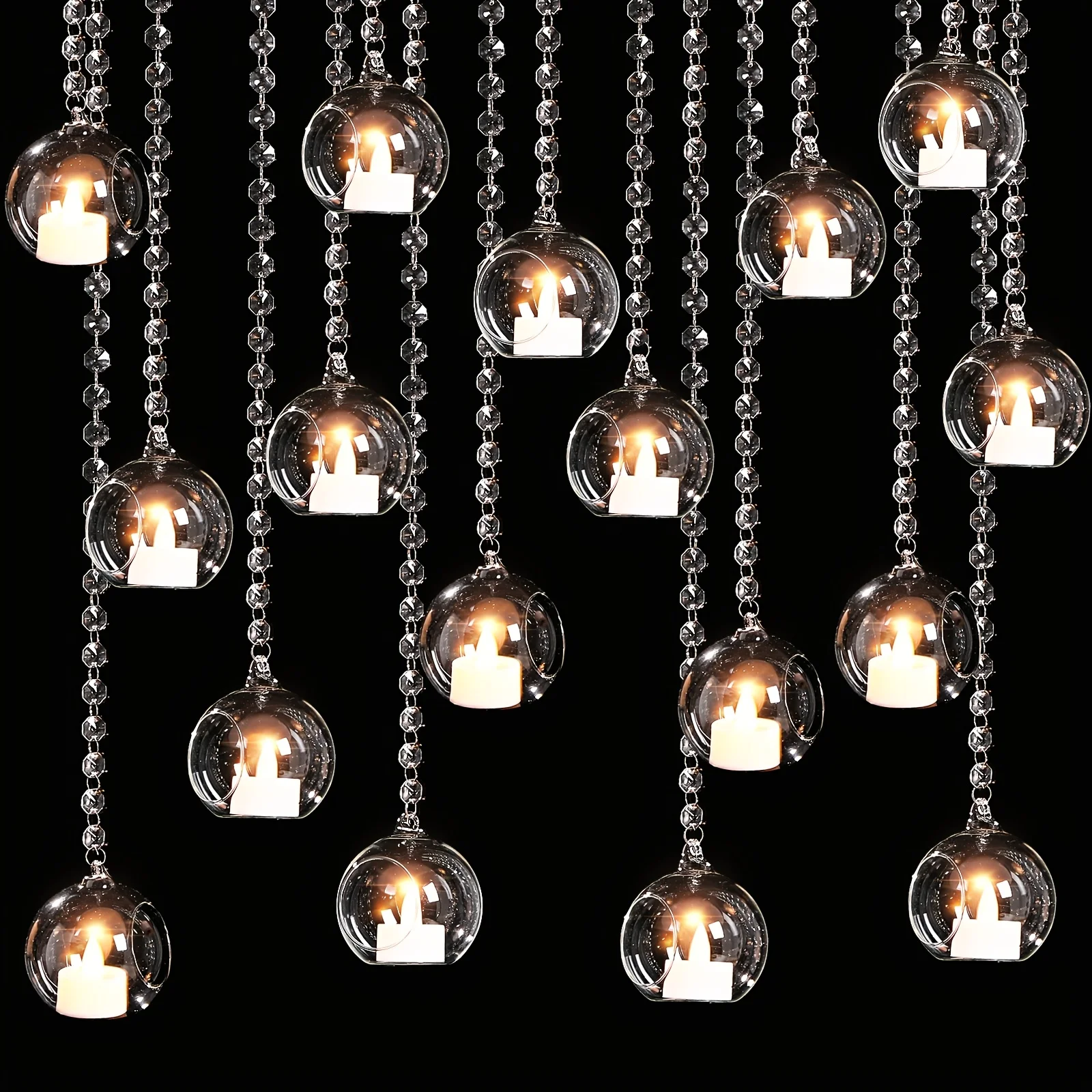 17pcs Clear K9 Crystal Glass Tealight Holders – Hanging Globe & Garland Strand for Wedding, Party, Holiday Tree Decor – Lightwei view 4