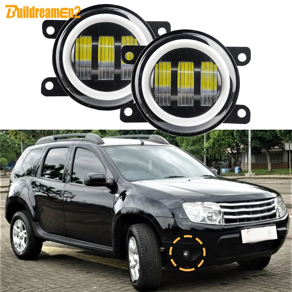 2 X Car LED Fog Light Assembly For Renault Duster 2010-2026 30W H11 Angel Eye Fog Daytime Running Turn Lamp 6000LM
