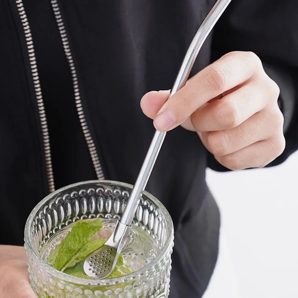 

Convenient Stainless Steel Stirring Spoon Straw Detachable Design for Tea Fruits Multipurpose Home Kitchen Supply