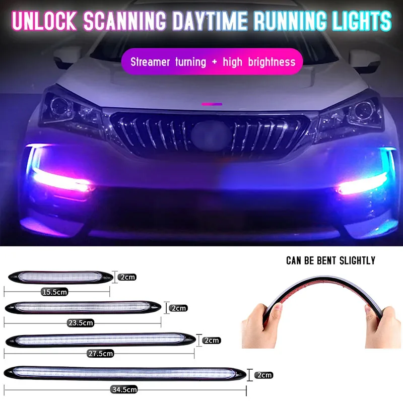 

1Pc 12V LED Car DRL Daytime Running Lights Anti-water Universal Multicolor Auto Headlight Sequential Flow Turn Signal Light