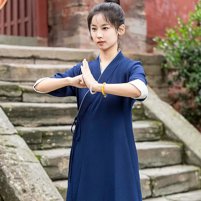 Women's Premium Summer 2025 New Retro Hanfu Top Bamboo Hemp Blend Cross-collar Three-quarter Sleeves Tea Ceremony Zen Attire
