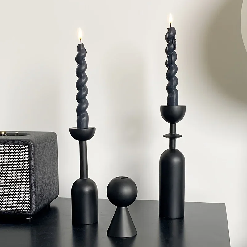 

3Pcs/1Set Black Simple Candlestick High Value Wooden Candlestick Set Home Living Room Candlestick Decoration