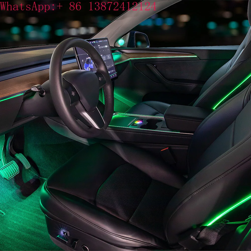 

Interior Car Ambient Light Accessories for Tesla Model 3/Y Laser 128 RGB Colorful Center Console Dashboard LED Atmosphere Light