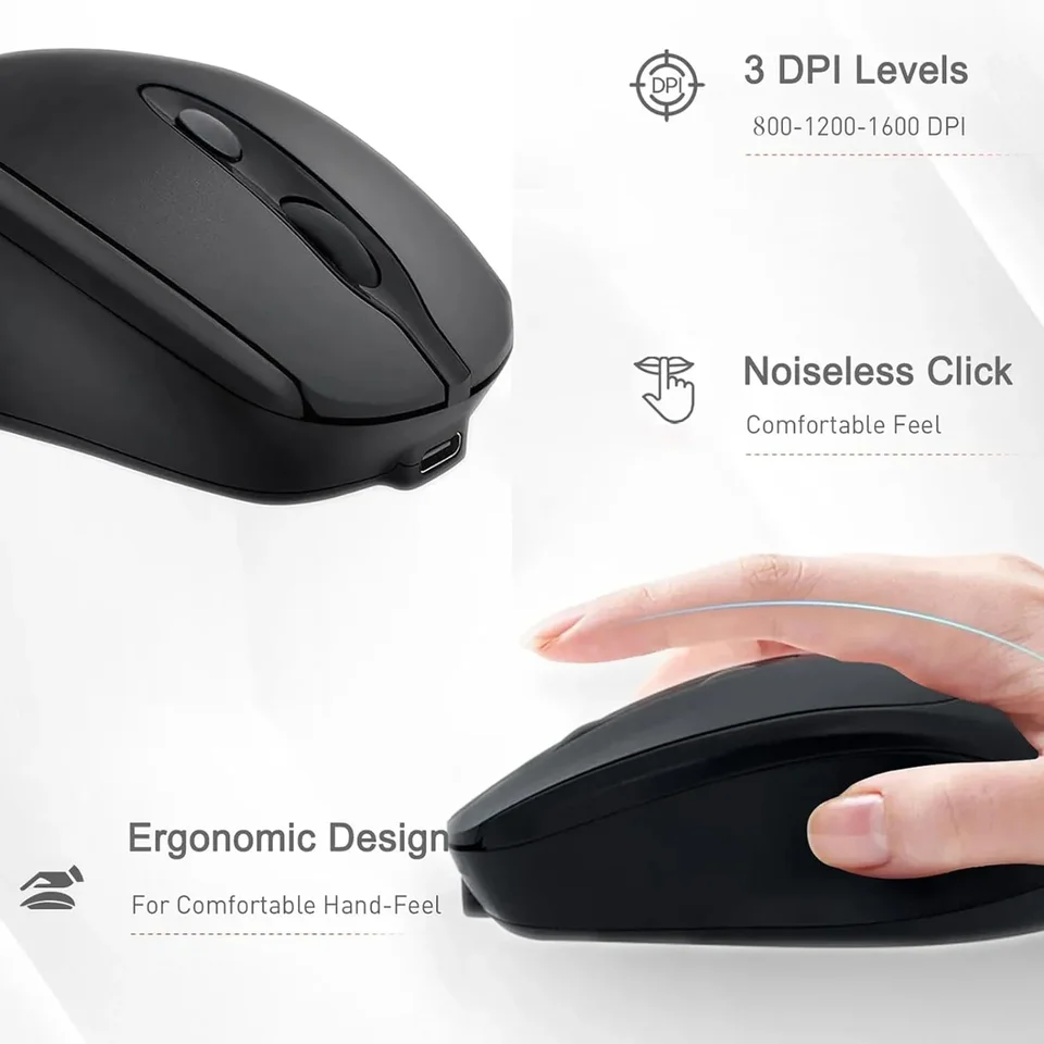 Mouse Inalámbrico Dual Mode Bluetooth y 2.4G Recargable, Portátil para Laptop/iPad/Tablet 5
