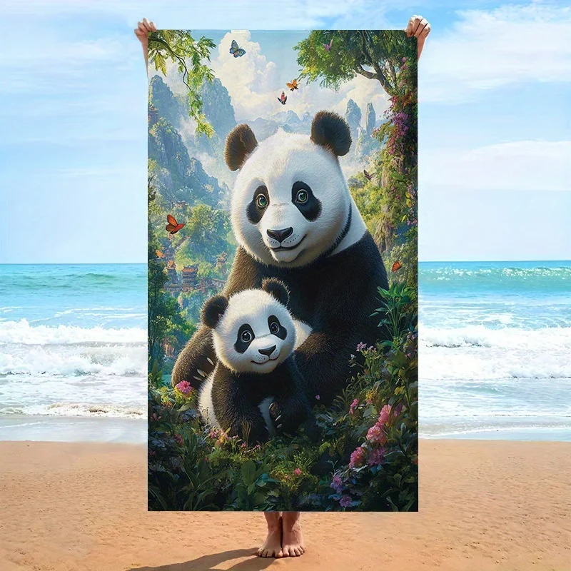 Newest Forest Panda Mother And Baby Print Microfiber Beach Towel Large Soft Summer Vacation Beach Towel