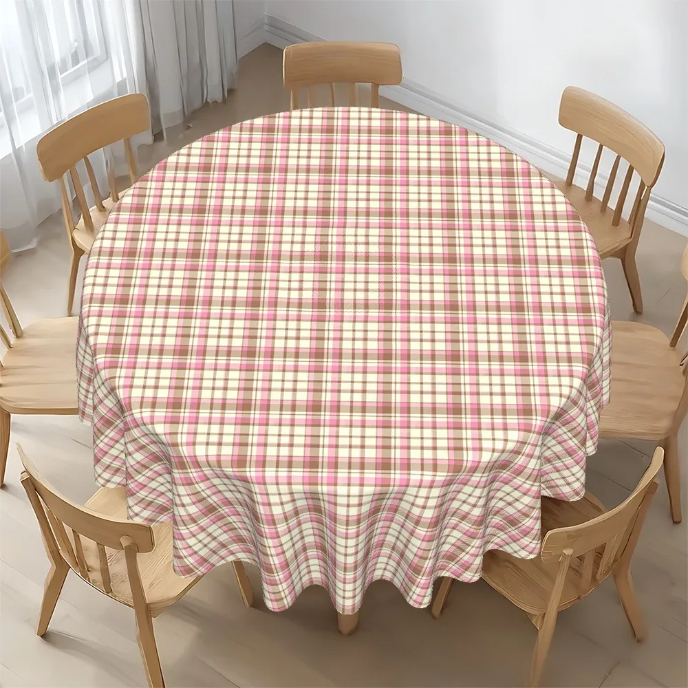Pinkish-pale checkered tablecloth - Elegant classic check pattern, durable and easy-to-clean fabric,