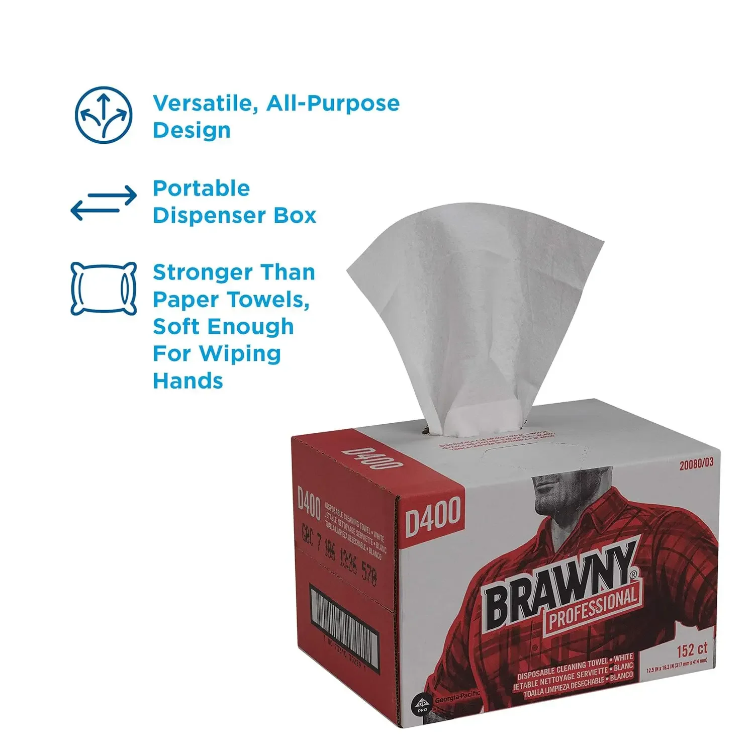 Brawny Professional D400 Disposable Cleaning Towel by GP PRO (Georgia-Pacific), 20080/03, White, 152 Towels Per Box