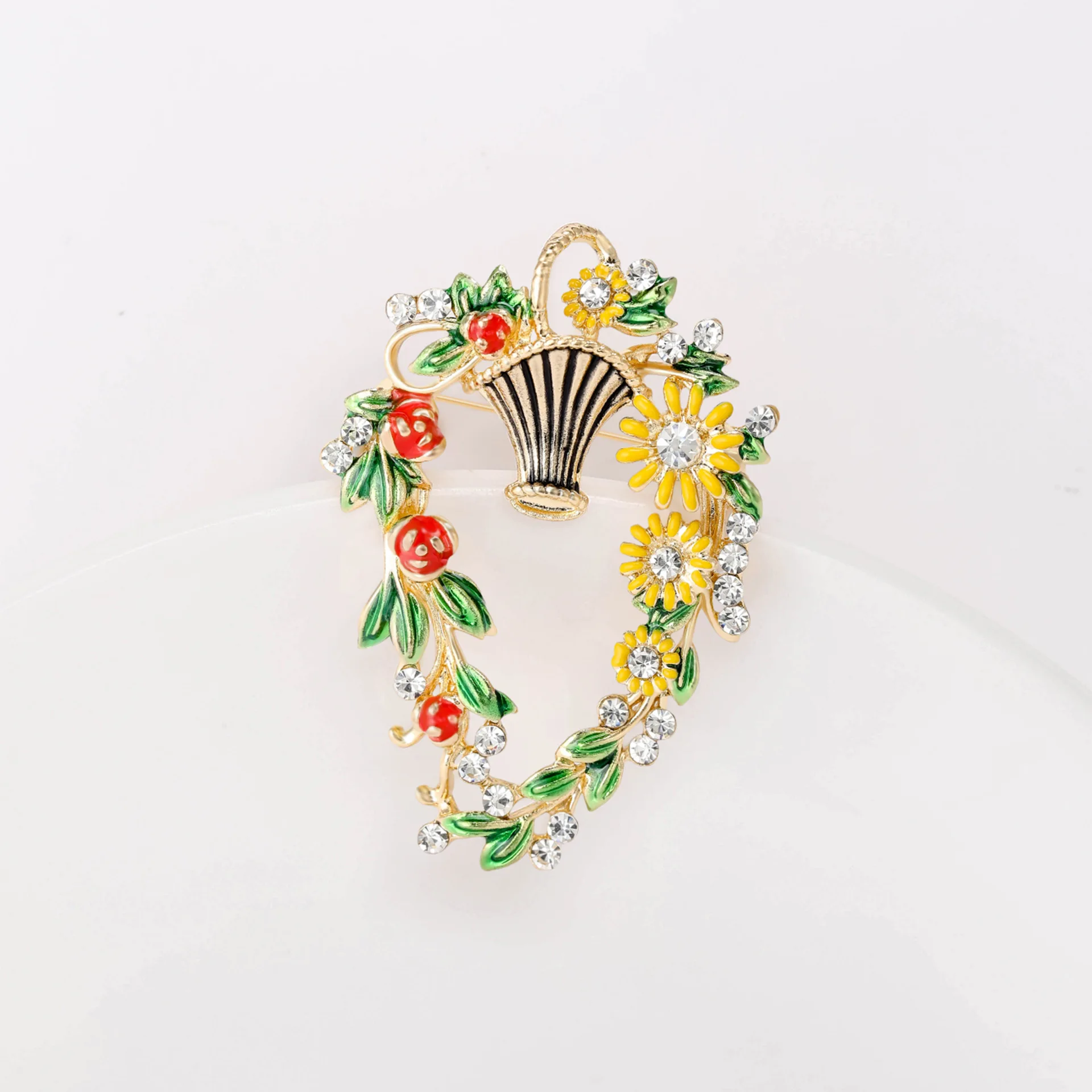 Colorful Drip Flower Basket Brooch Plant Pin For Women's Fashion Badge Jewelry Coat Corset Corsage