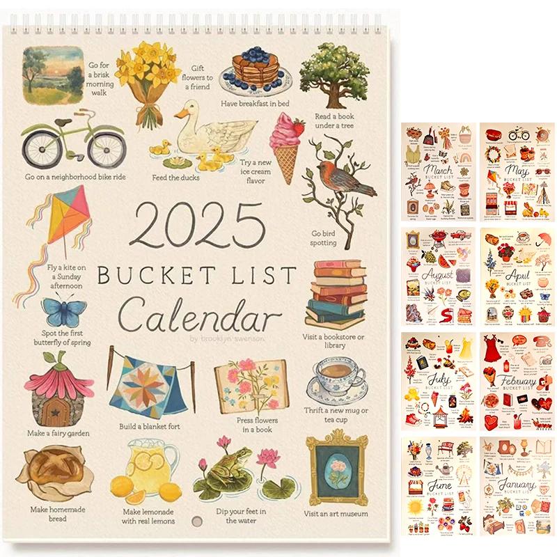 2025 Calendar Bucket List Calendar Family Monthly Schedule Planner New Year's Gift Wish List Calendar Home Decoration