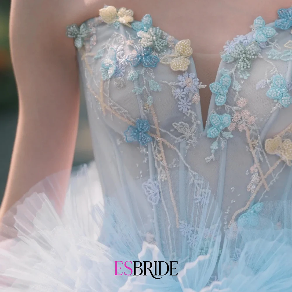 ESBRIDE abito da sposa azzurro nuovo senza spalline ricamo floreale abito da sposa da sposa di fascia alta fantasia gonna gonfia