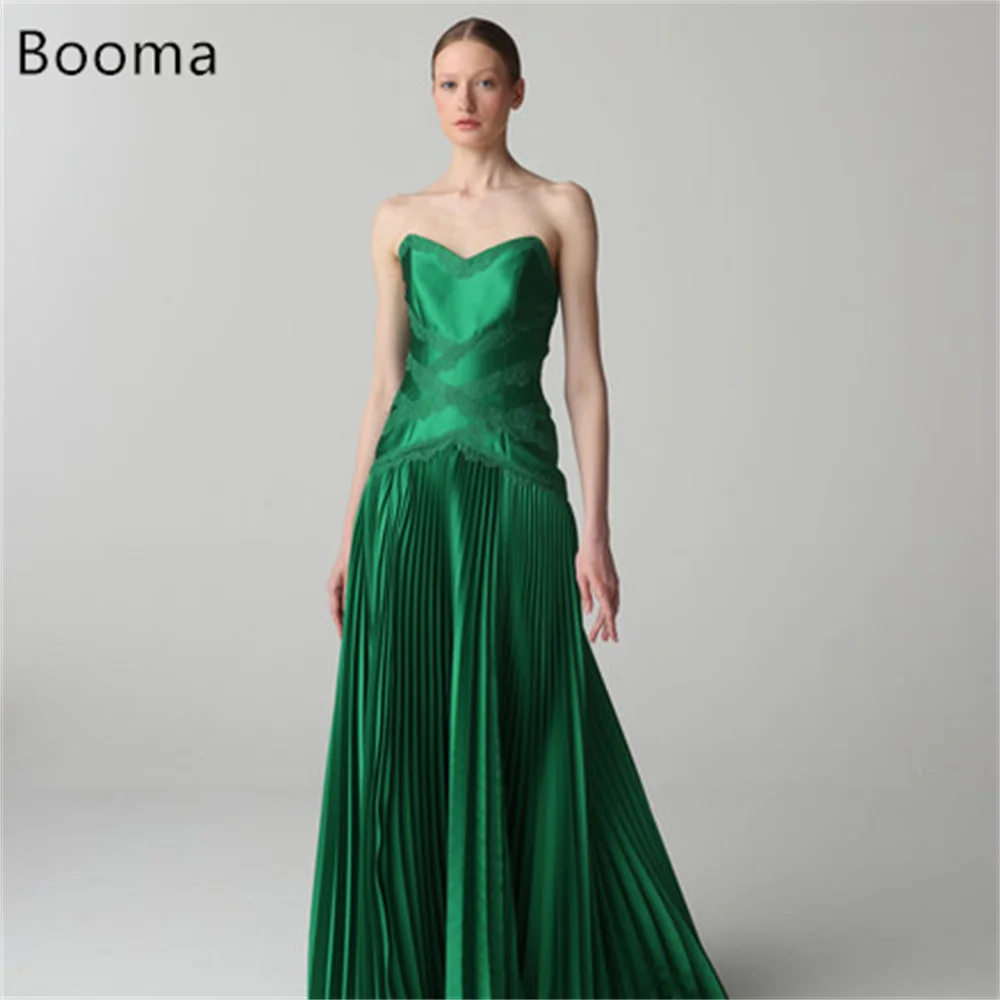 

Booma Elegant Lace Strapless Satin Evening Dresses A-Line Formal Party Gowns for Women Sleeveless Prom Gown Customize