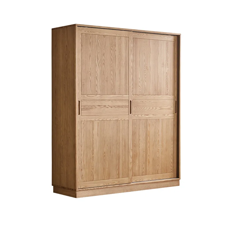 

All solid wood sliding door wardrobe, log home bedroom ash wood sliding door large wardrobe, storage cabinet sliding