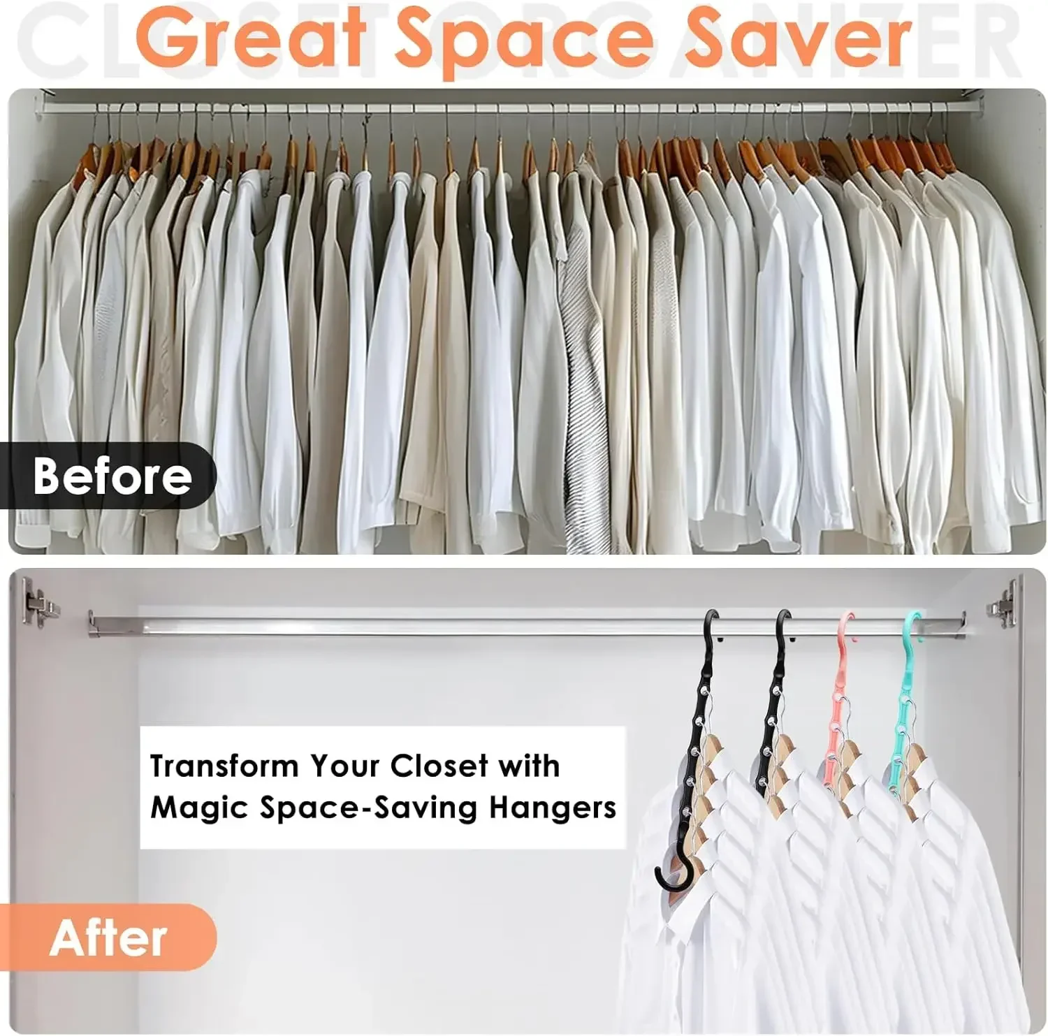 Closet Organizers and Storage, Magic Space Saving Hanger for 40 Heavy Clothes, Smart 360° Swivel Hook Cascading Hangers, Closet Organization Clothes Hangers, College Dorm Room Essentials for Girls