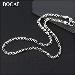 BOCAI New 100% Real S925 Pure Silver Personality Wild 5mm Vajra Six-Word Mantra Man's Necklace Fashion Jewelry Accessories