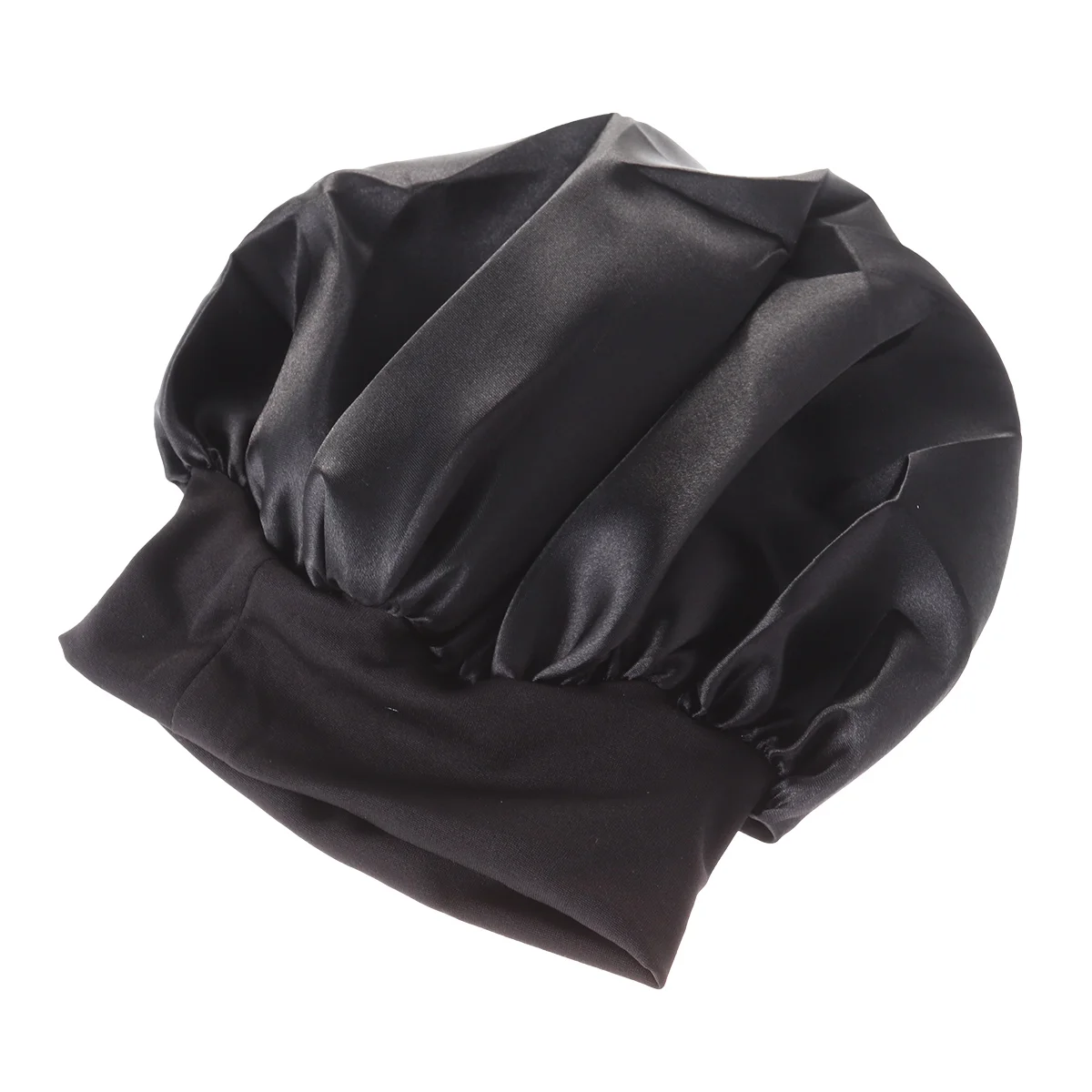 56 -58cm Silk Sleep Bonnet Wide Side Sleeping Cap High Elasticity Resilience Black Women's