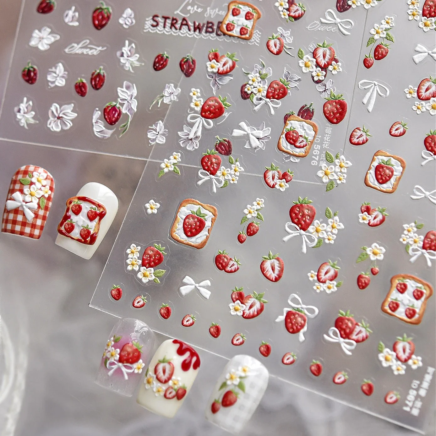 Strawberry Toast Bowknot Daisy Peach Apple Kiwi Orange Pineapple Summer Watermelon Banana Lemon Fruits Nail Art Stickers Decals
