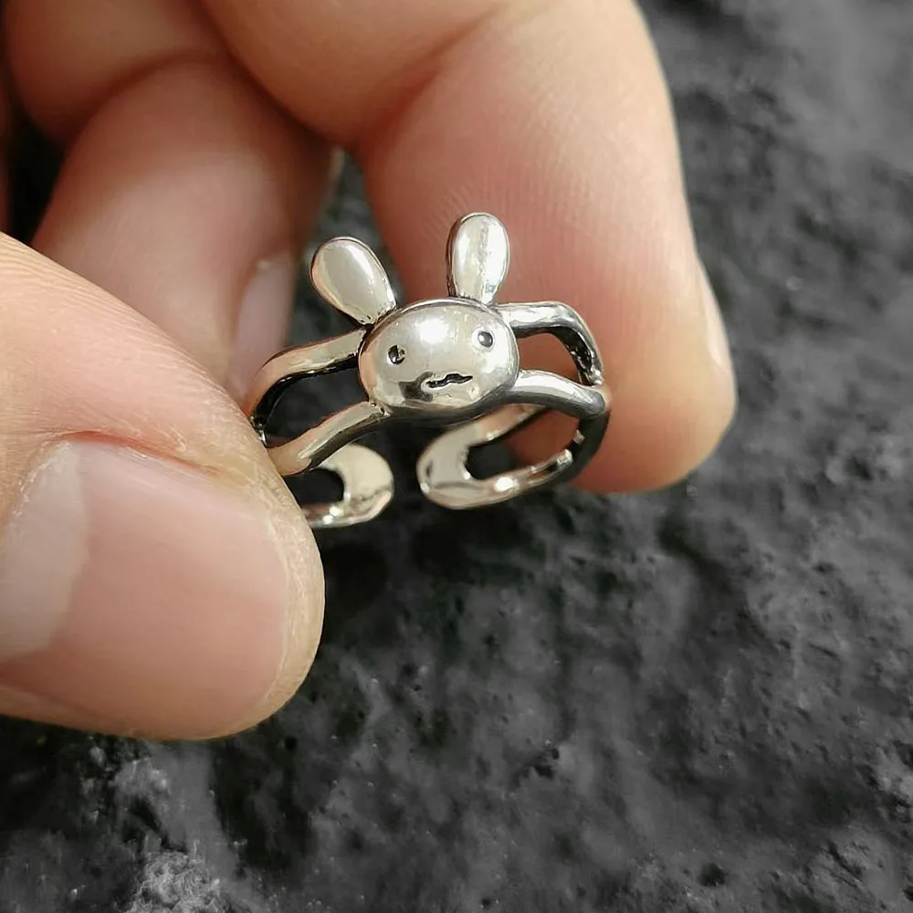 Cute Rabbit Ring for Women Girls Hollow Lines Animal Rings Popular Jewelry Gifts Adjustable