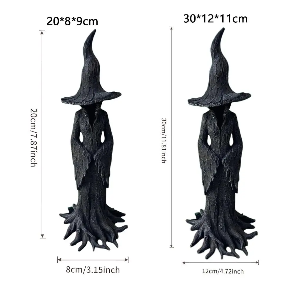 Retro Style Halloween Witch Statue Black Resin Ghost Witch Sculpture Handmade Dark Fantasy Halloween Party Decoration