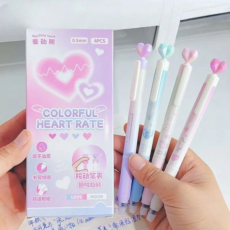 4pcs Colorful Heart Gel Pens Set Dream 0.5mm Ballpoint Black Color Ink for Writing School A3097