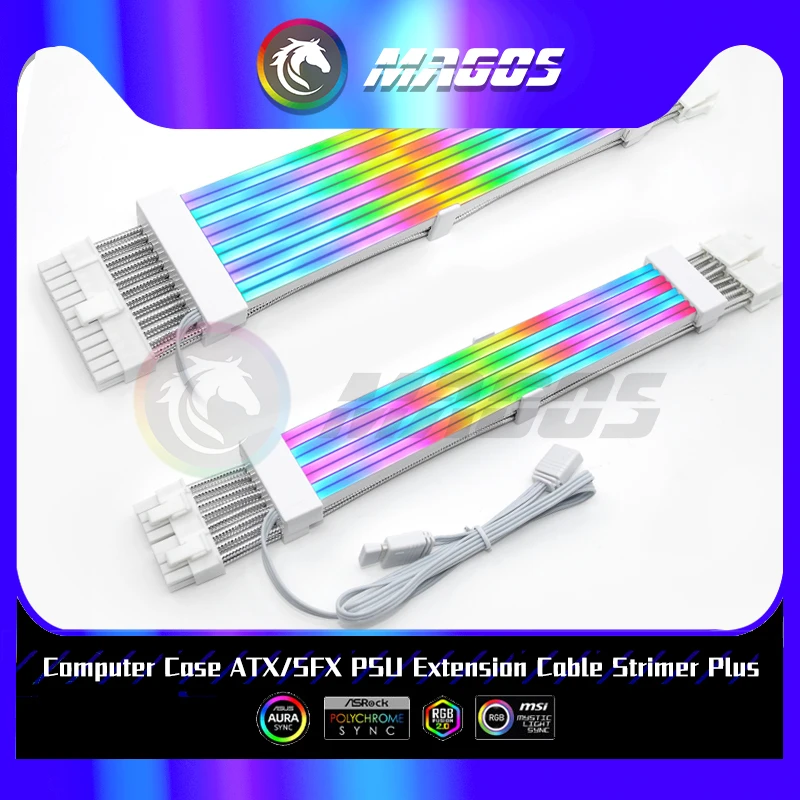 

GPU Extension Cable ARGB Plus Rainbow Neon Line LED Light Cover ATX 24Pin 8Pin 3X8Pin Extender Cord Not Lian Li Stimer Plus