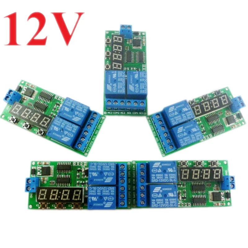 5 Pcs DC12V Power on Delay Relay Cycle Timer Switch Board 1-9999s For Motor Reversible Motorcycle Adjustable  Durable Precise