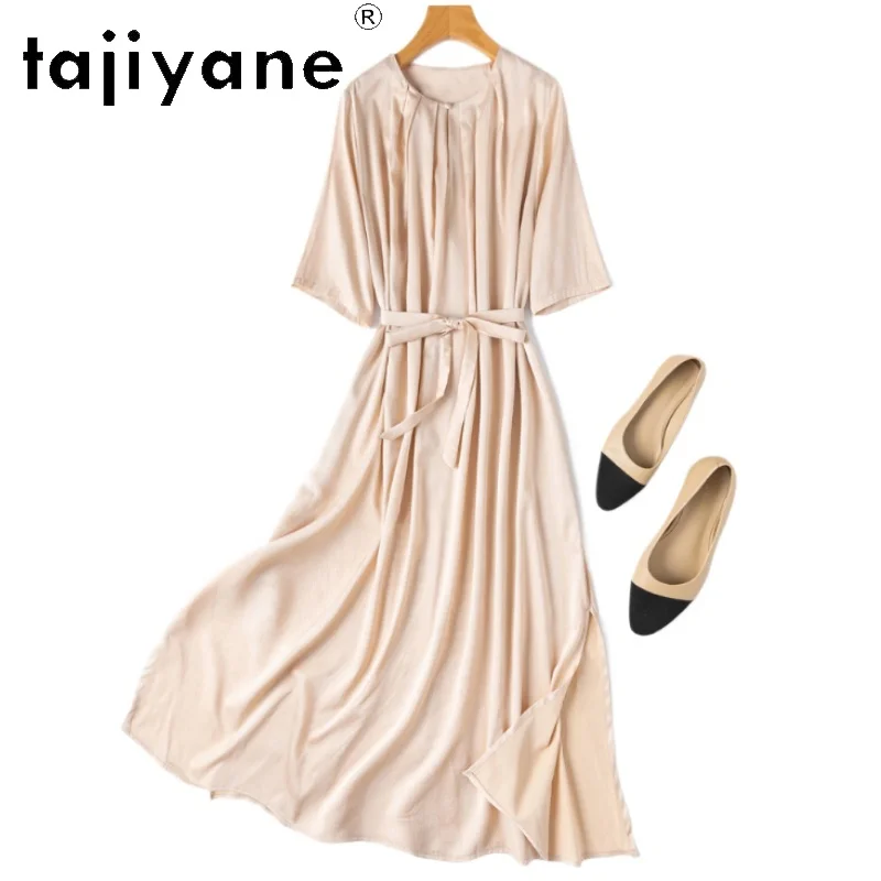 

TAJIYANE 93% Mulberry Silk Dress Woman Summer 2025 Elegant Party Long Dresses Half Sleeved Frocks Ladies Clothes فساتين سهرة