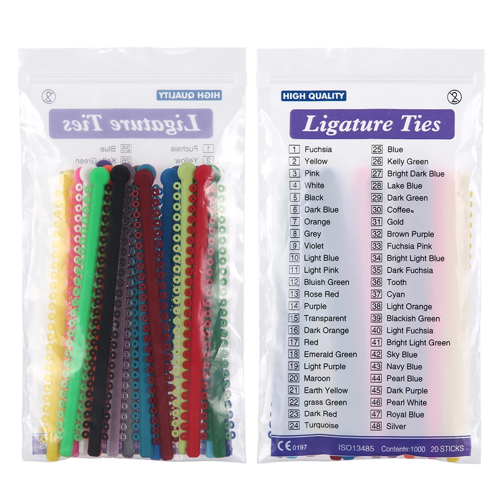 Dental Elastic Ligature Ties Bands Elastomeric for Orthodontic Brace Brackets 23 Colors Available 1000 Ties Rings per Pack