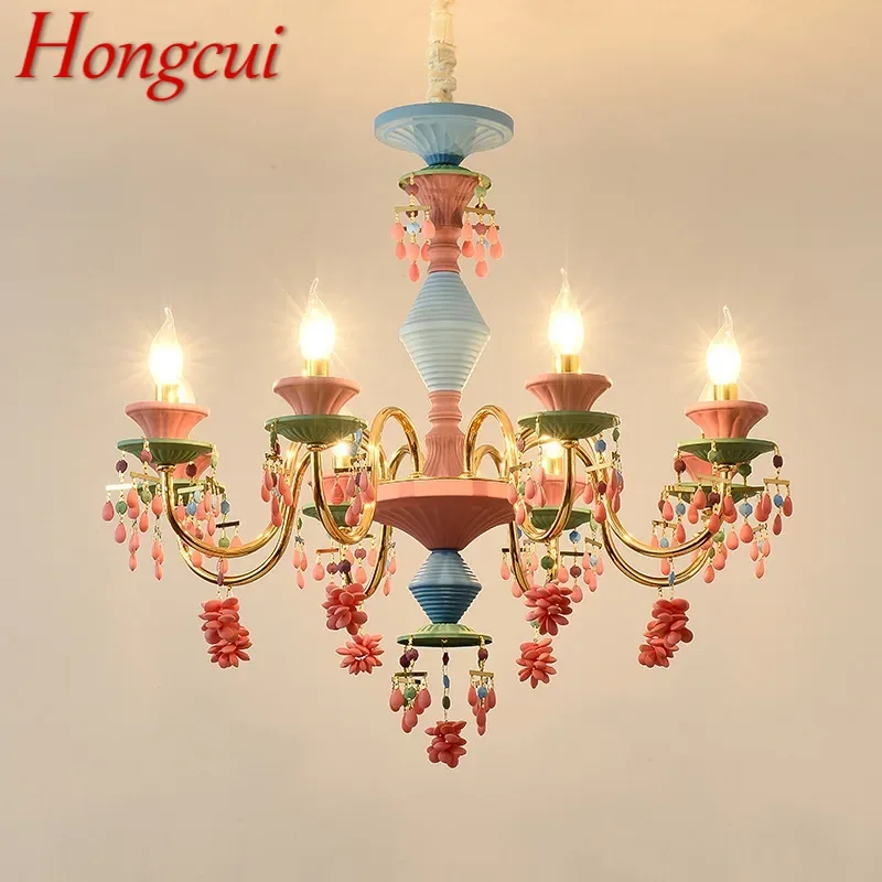 Hongcui Modern Color Crystal Pendent Lamp French Luxury Art Living Room Restaurant Bedroom Girl's Room Children's RoomChandelier