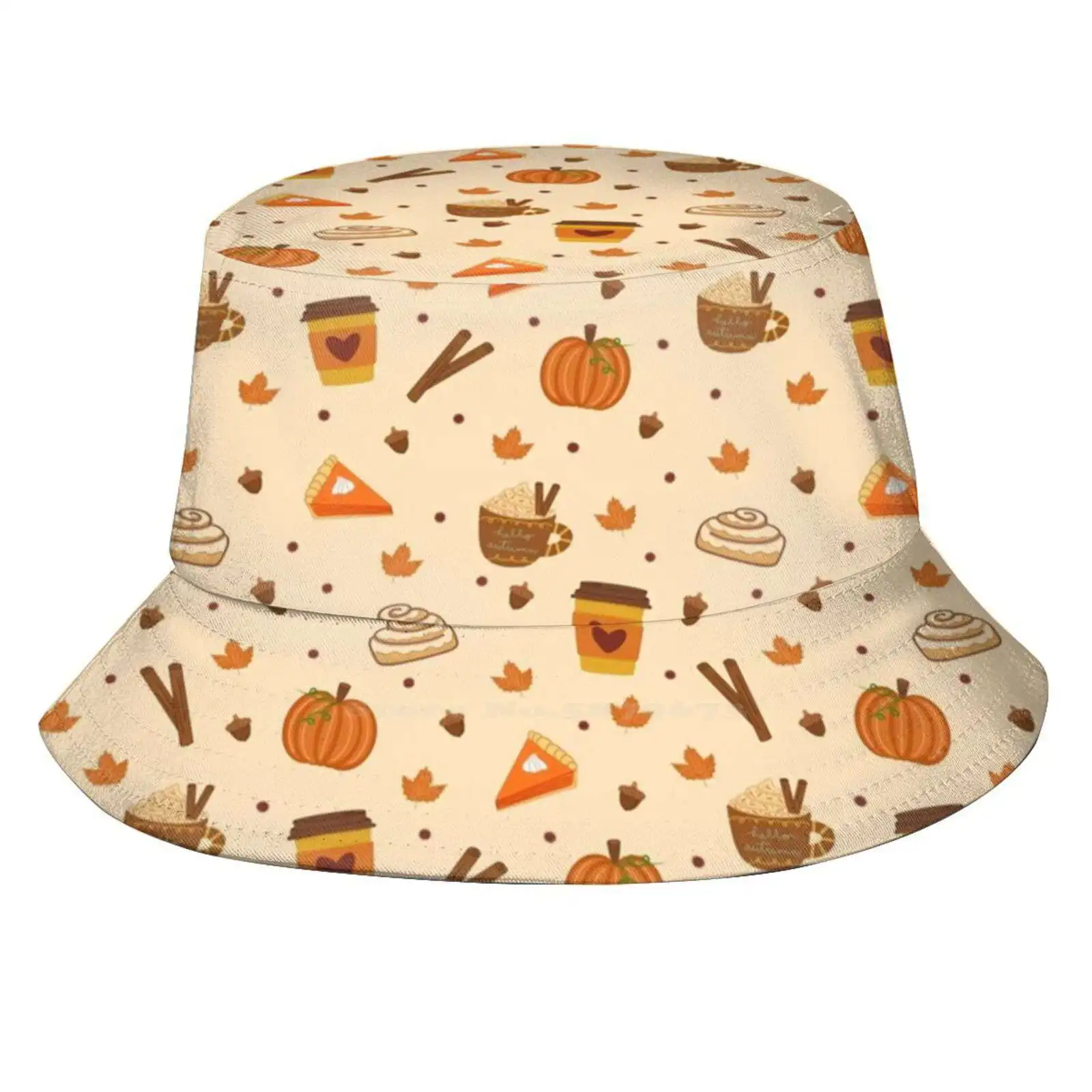 Fall Favorites On Peach Beige Women Men Fisherman Hats Bucket Caps Autumnal Pumpkin Spice Latte Pumpkin Spice Season Fall