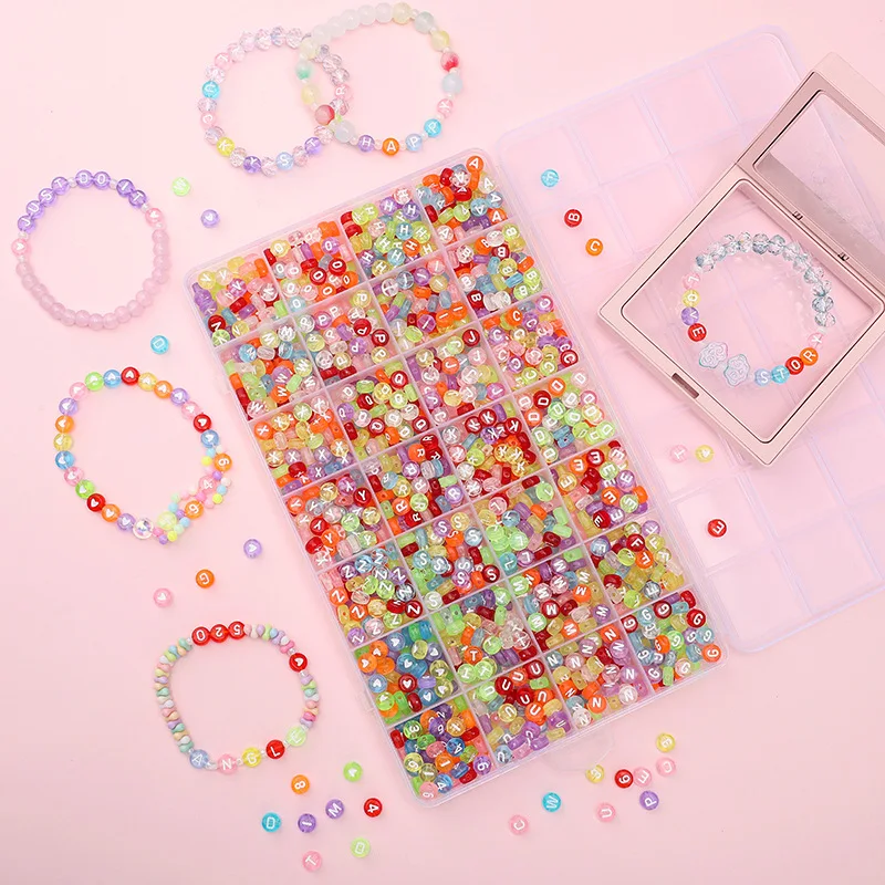 

1400pcs/lot Mixed Letter Acrylic Beads for Jewelry Making, Round Flat Alphabet Spacer,Handmade DIY Bracelet and Necklace
