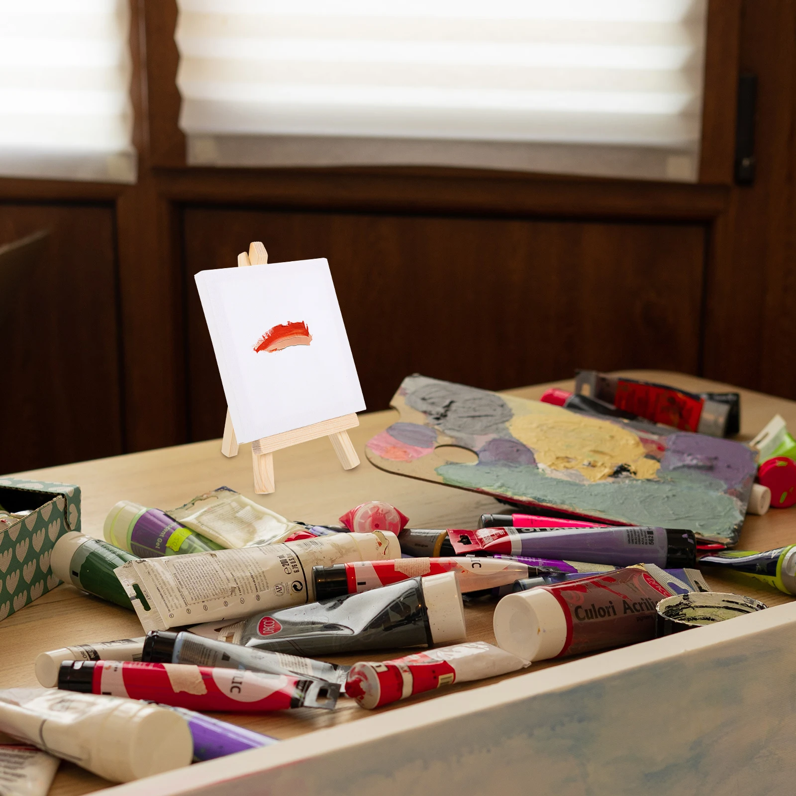 

2Sets Mini Canvas and Easel Set Crafted DIY Blank Painting Frames Multi-Function Canvas Easels for Oil Acrylic Painting
