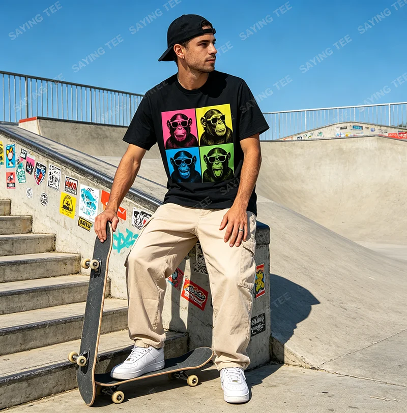 Lustiges Schimpansen-Fotokabinen-Pop-Art-T-Shirt mit Affengesichtern, Y2K-Affen-Selfie-Ästhetik-Kleidung, personalisierte Kleidung für Primaten-Fans – Detail 4