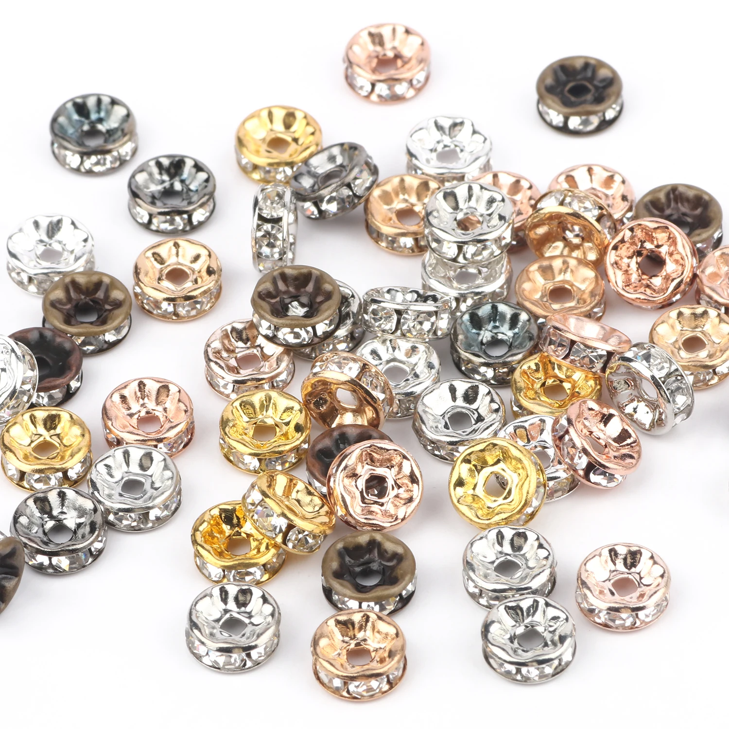 50pcs/lot 4 6 8 10mm Wave Side Rhinestone Rondelles Crystal Spacer Beads for DIY Jewelry Making Bracelet Accessories Supplies