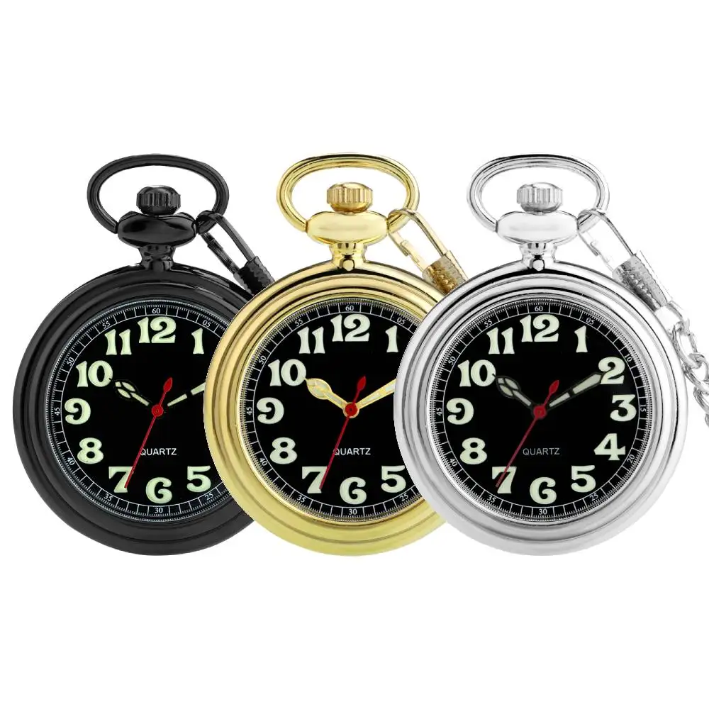ريترو أنيق مضيئة الأرقام العربية مفتوحة الوجه الهاتفي كوارتز ساعة الجيب مع 30 سنتيمتر سلسلة الجيب خمر قلادة ساعة هدية #1