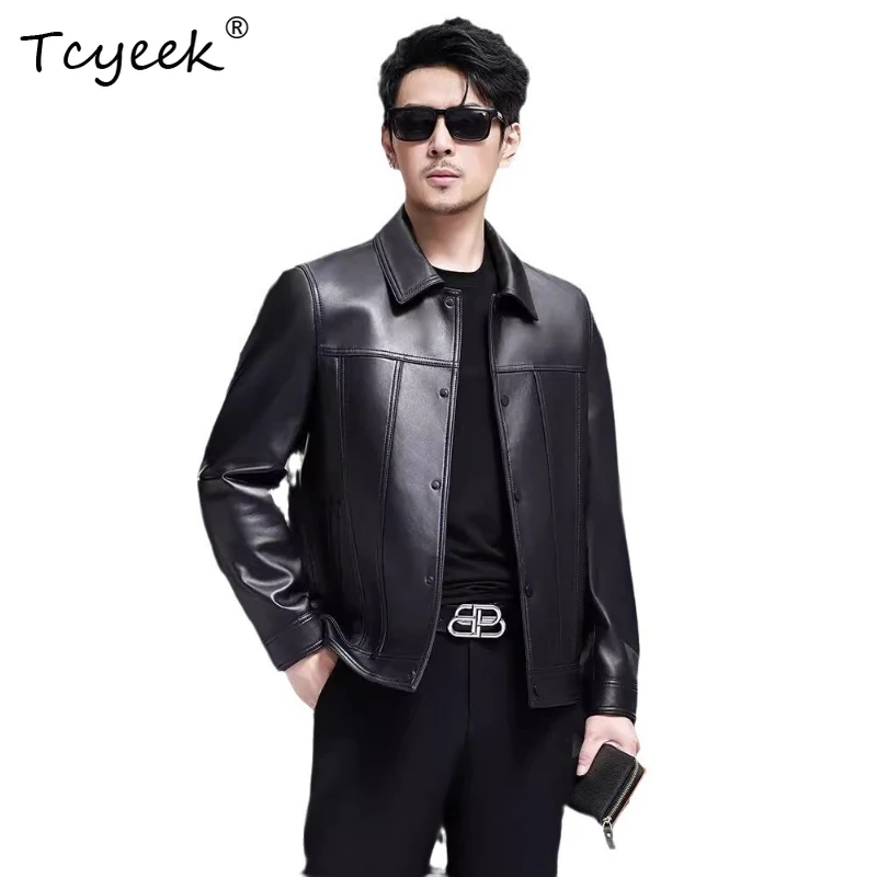 

Tcyeek Real Sheepskin Spring Autumn High End Trendy Lapel Black Men's Genuine Leather Jacket Jaqueta De Couro Masculina 가죽자켓